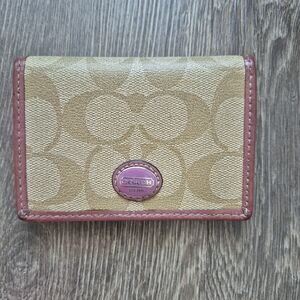 Coach bi-fold card holder Tan + Pink patented leather Mini Skinny ID Case